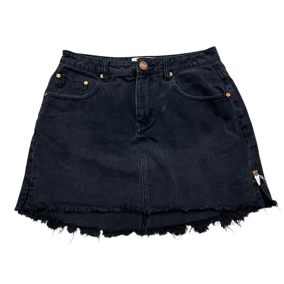 One Teaspoon Denim Skirt Womens Size 30 Black Distressed Raw Hem Mini - Picture 1 of 6